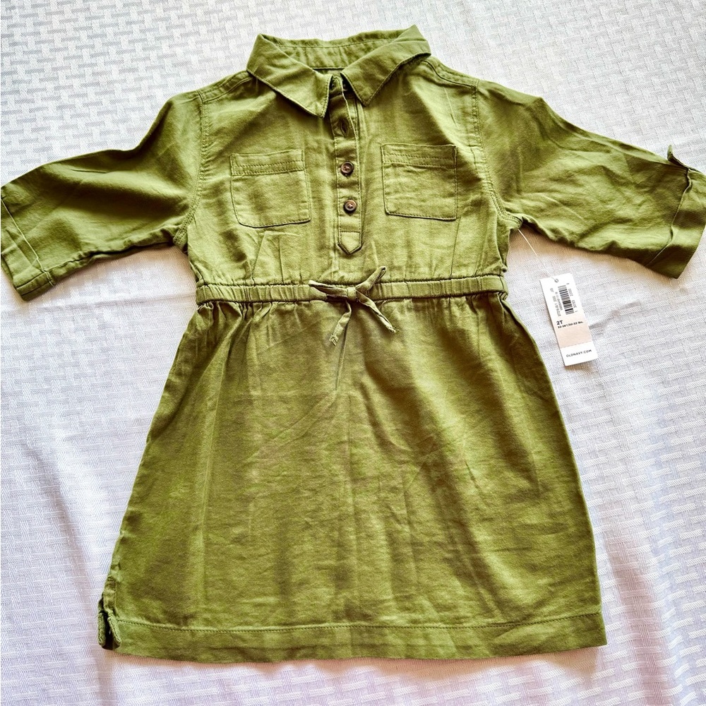 Old Navy Toddler Girl Olive Green Utility Shirt Dress 2T NWT Boho Safari‎